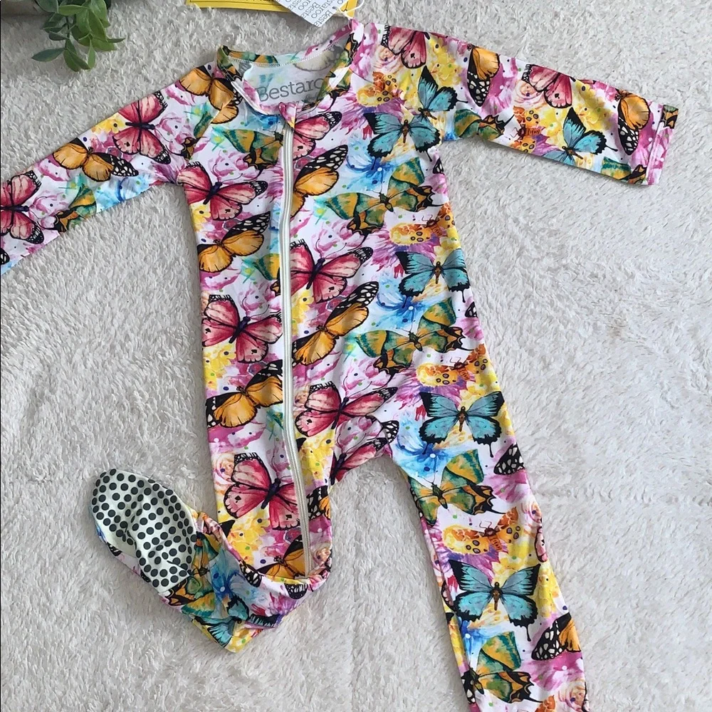 NWT Bestaroo Butterfly Flutter Dreams Bamboo Footie 9-12M Colorful Butterflies 🦋